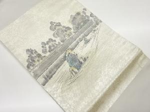 金銀彩螺鈿手描き枯山水に庭園風景模様名古屋帯